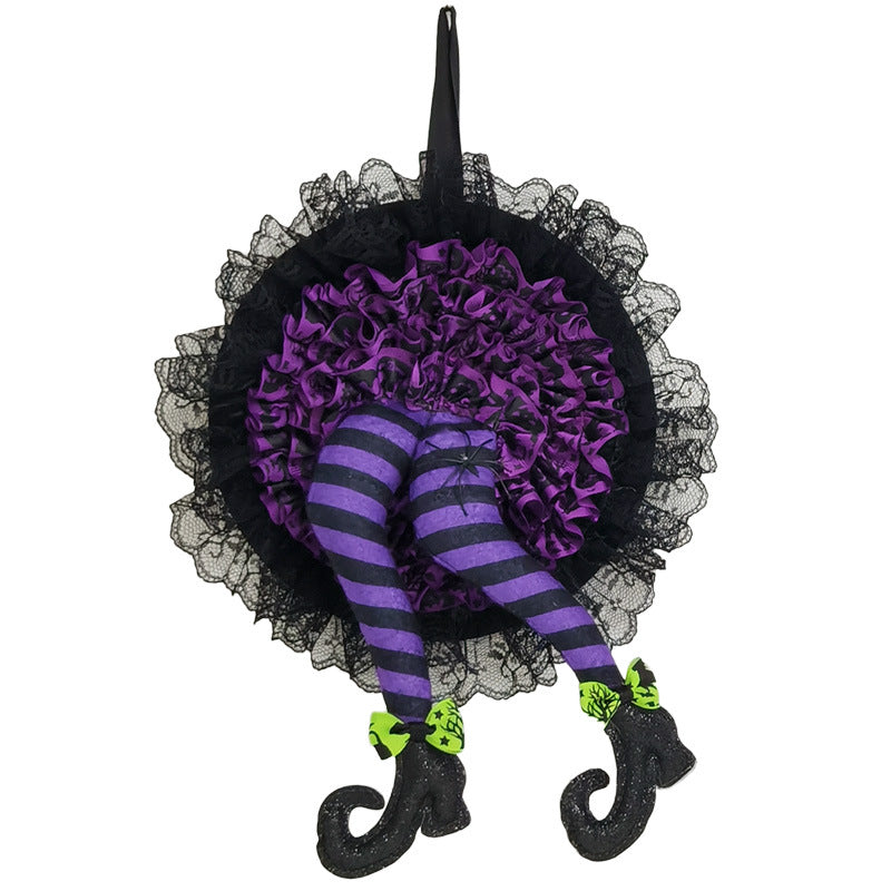 Corona de Halloween, Patas de bruja con Vestido, artículo de decoración