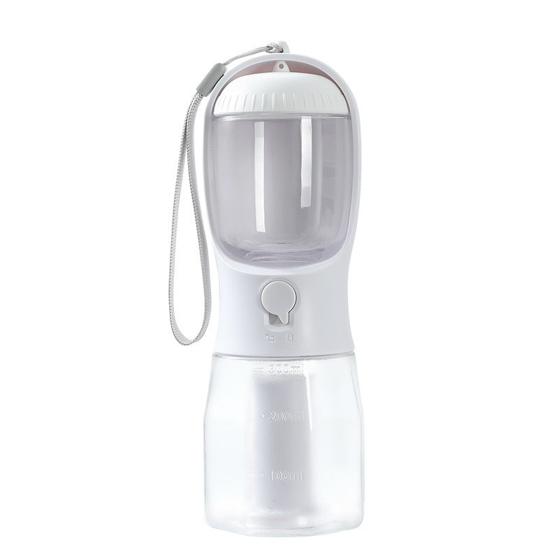 Botella Multifuncional para Mascotas 3 en 1, Vaso Portátil – Agua, Comida y Bolsas en un Solo Click