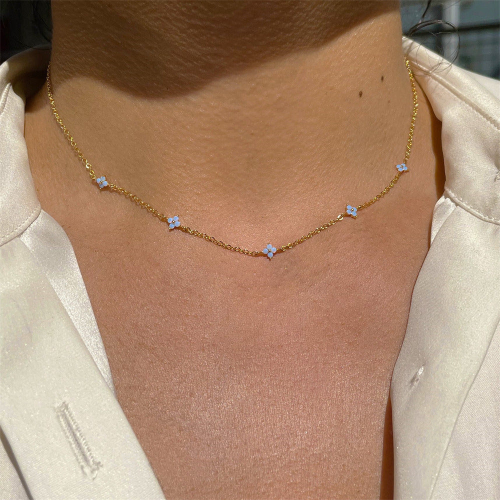 Collar de flores azules de moda con estilo Ins para vacaciones, playa, viajes, primavera y verano.
