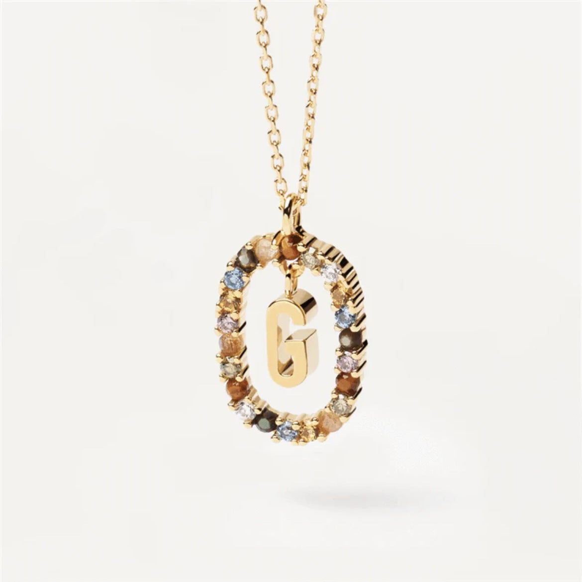 Collar de piedras de imitación con letras a elección, joyería de moda de 18 quilates