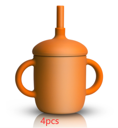 Diseño de taza de silicona, taza de alimentación de bebé, botella de agua con popote, taza para sorber de silicona