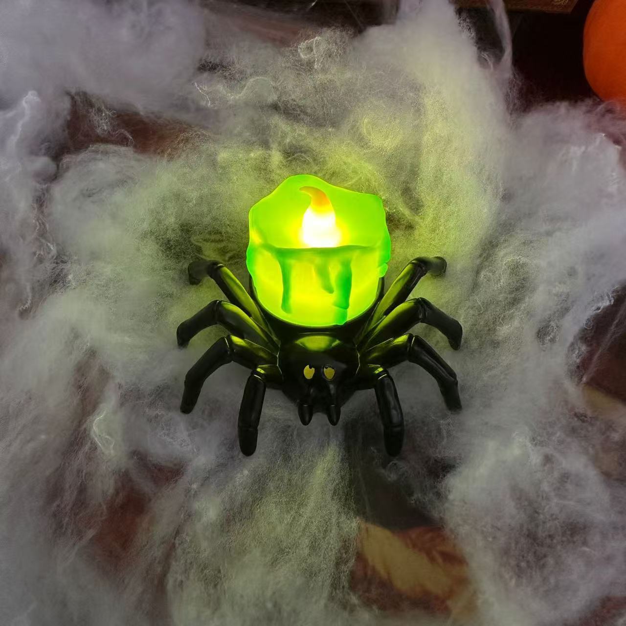 Vela y Props con Araña – Decoración de Halloween (Calabazas, Calaveras y Ojos) 🎃🕷️
