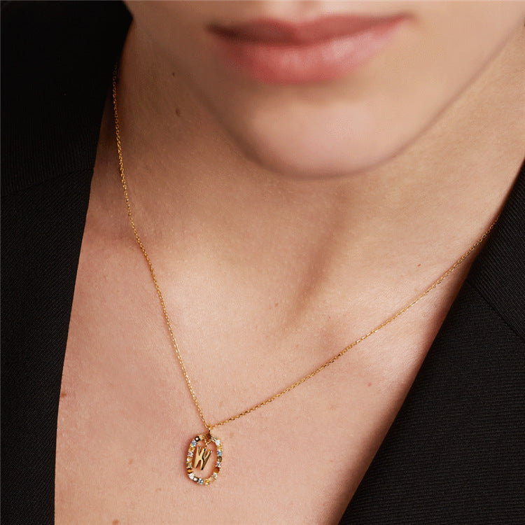 Collar de piedras de imitación con letras a elección, joyería de moda de 18 quilates