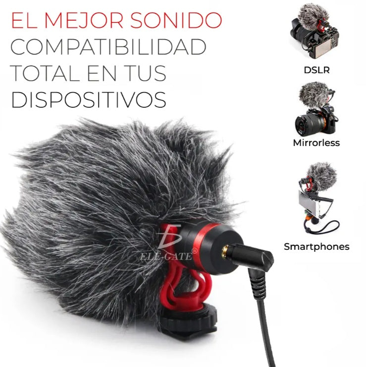 Micrófono Profesional Cardioide para Video y Podcast – Plug & Play, con Antivibración y Cables TRS/TRRS
