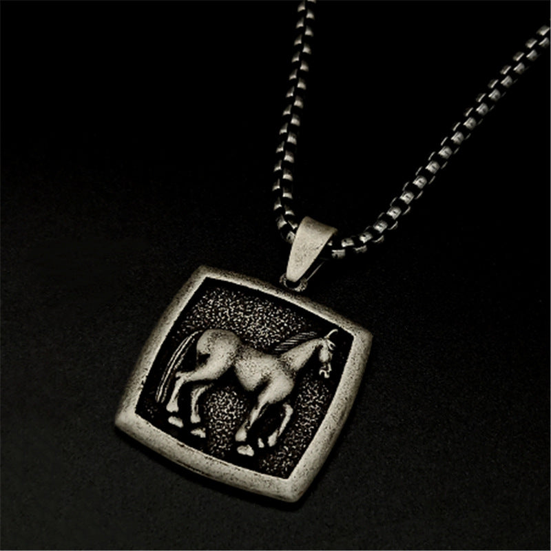 Collar del zodiaco de acero inoxidable, colgante de caballo Vintage UNISEX