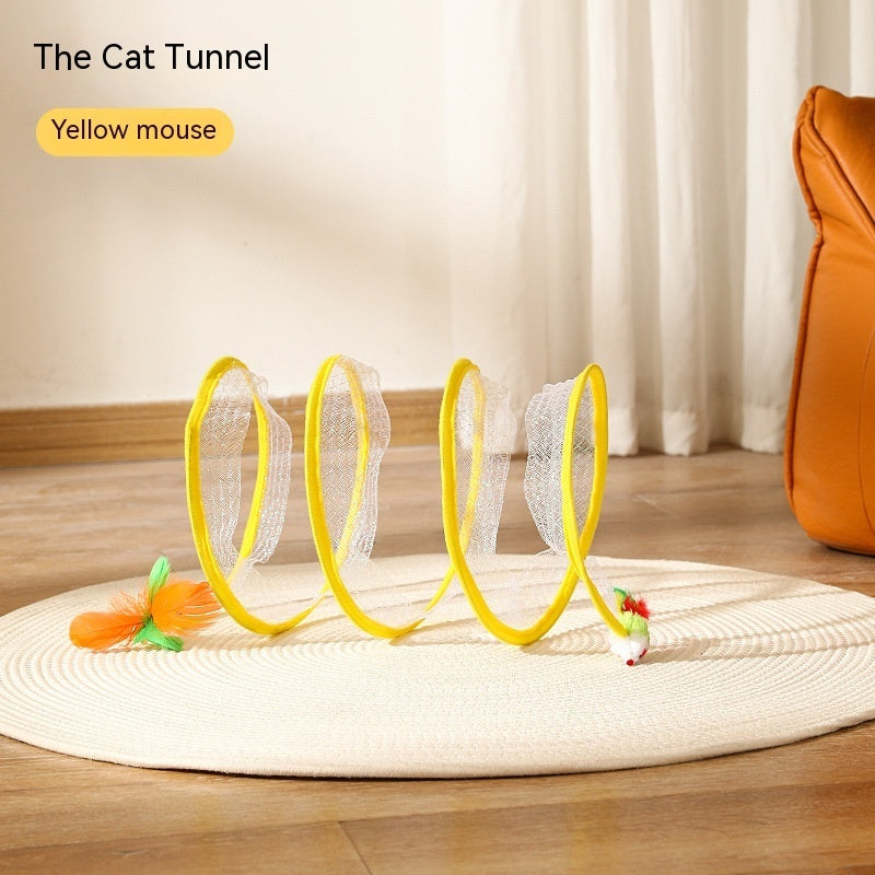 Túnel plegable para gatos tipo S, juguete de primavera, túnel para ratón
