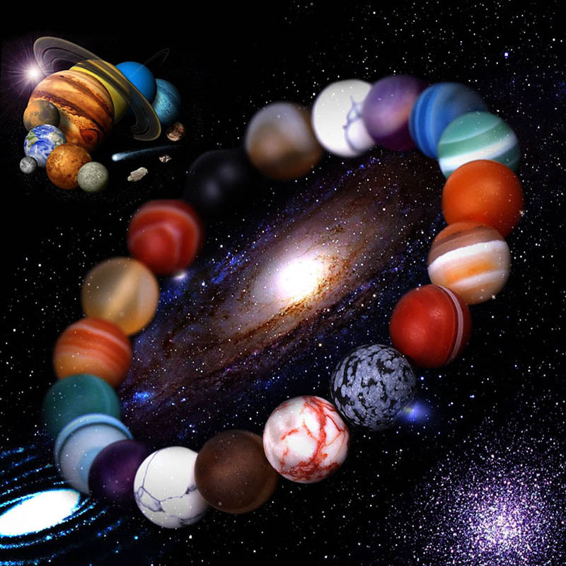 Pulsera De Ocho Piedras del Sistema Solar, Piedras de lava natura utilizado para cuentas de chakras, conductor de aceites esenciales para meditación y trabajos de energia.