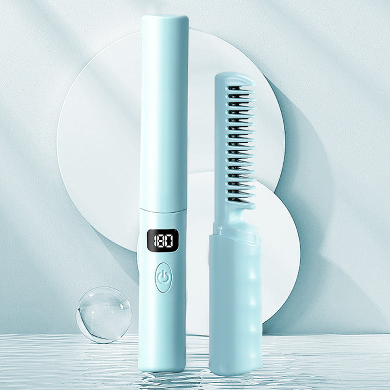 Cepillo alisador de pelo inalámbrico, peine alisador de pelo calentado, plancha alisadora de pelo portátil para mujeres de viaje