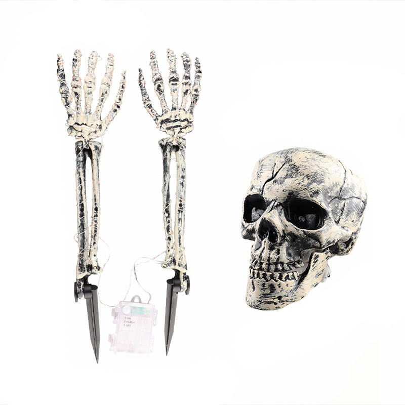 Mano esqueleto decorativo para Halloween, accesorios de decoración de jardín, luz LED, mano fantasma, mano con calavera, luz de enchufe