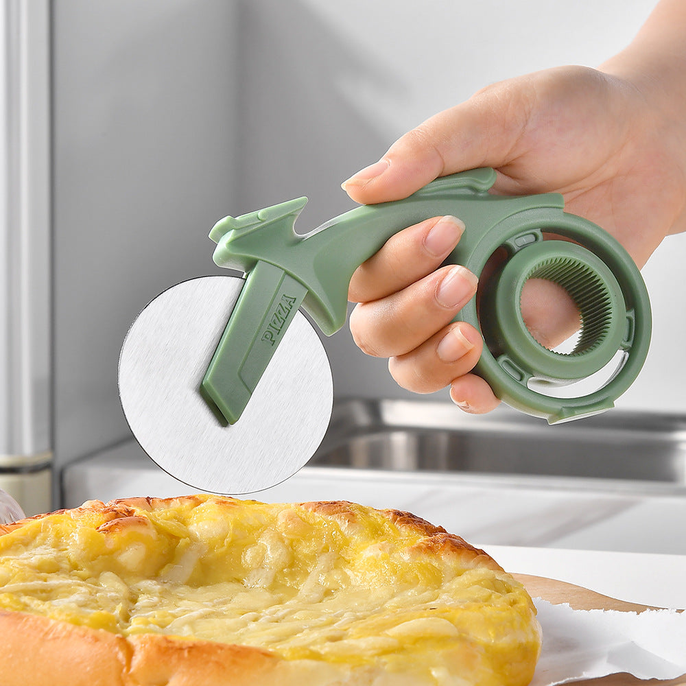Cuchillo para cortar pizza redondo con forma de motocicleta, instrumento de cocina
