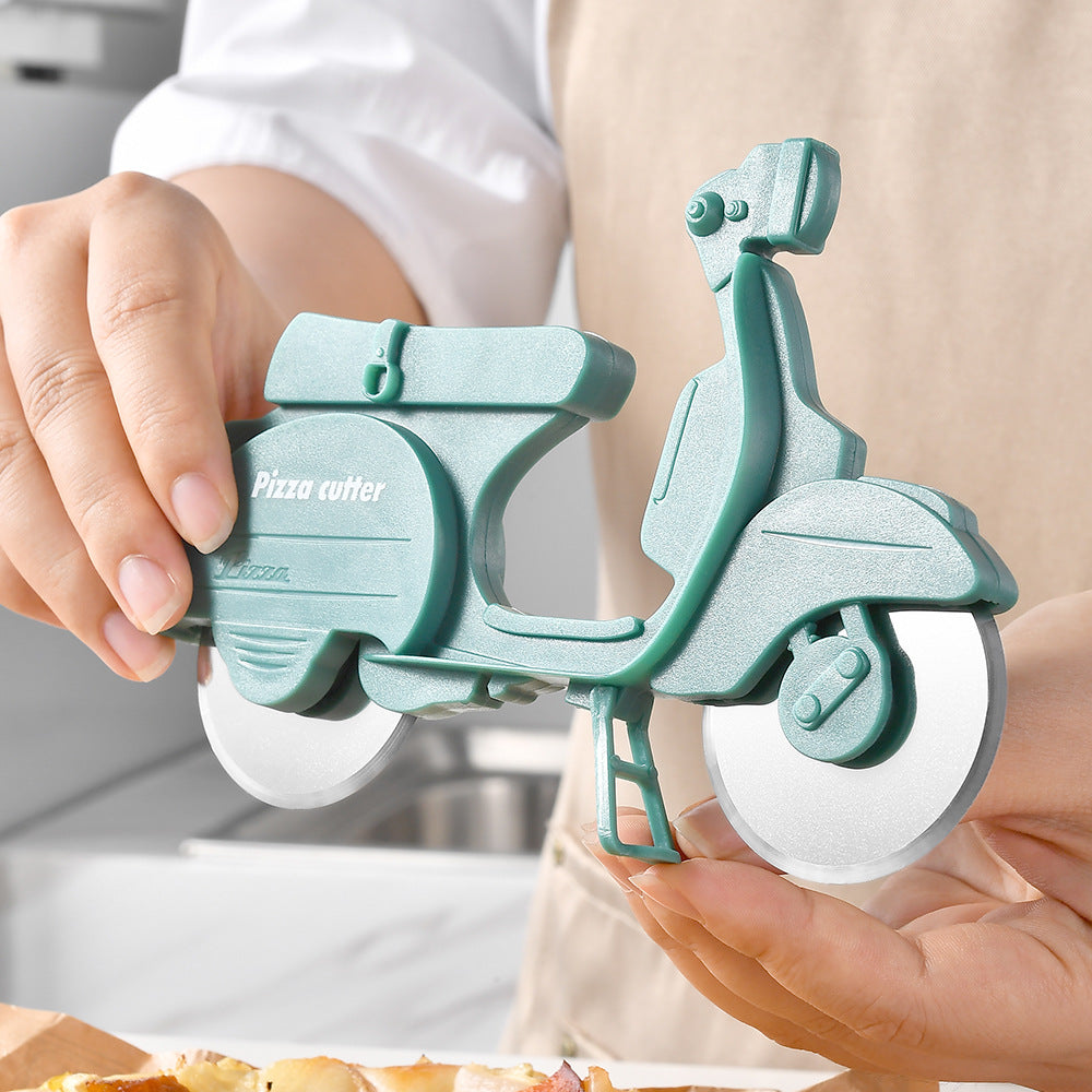 Cuchillo para cortar pizza redondo con forma de motocicleta, instrumento de cocina