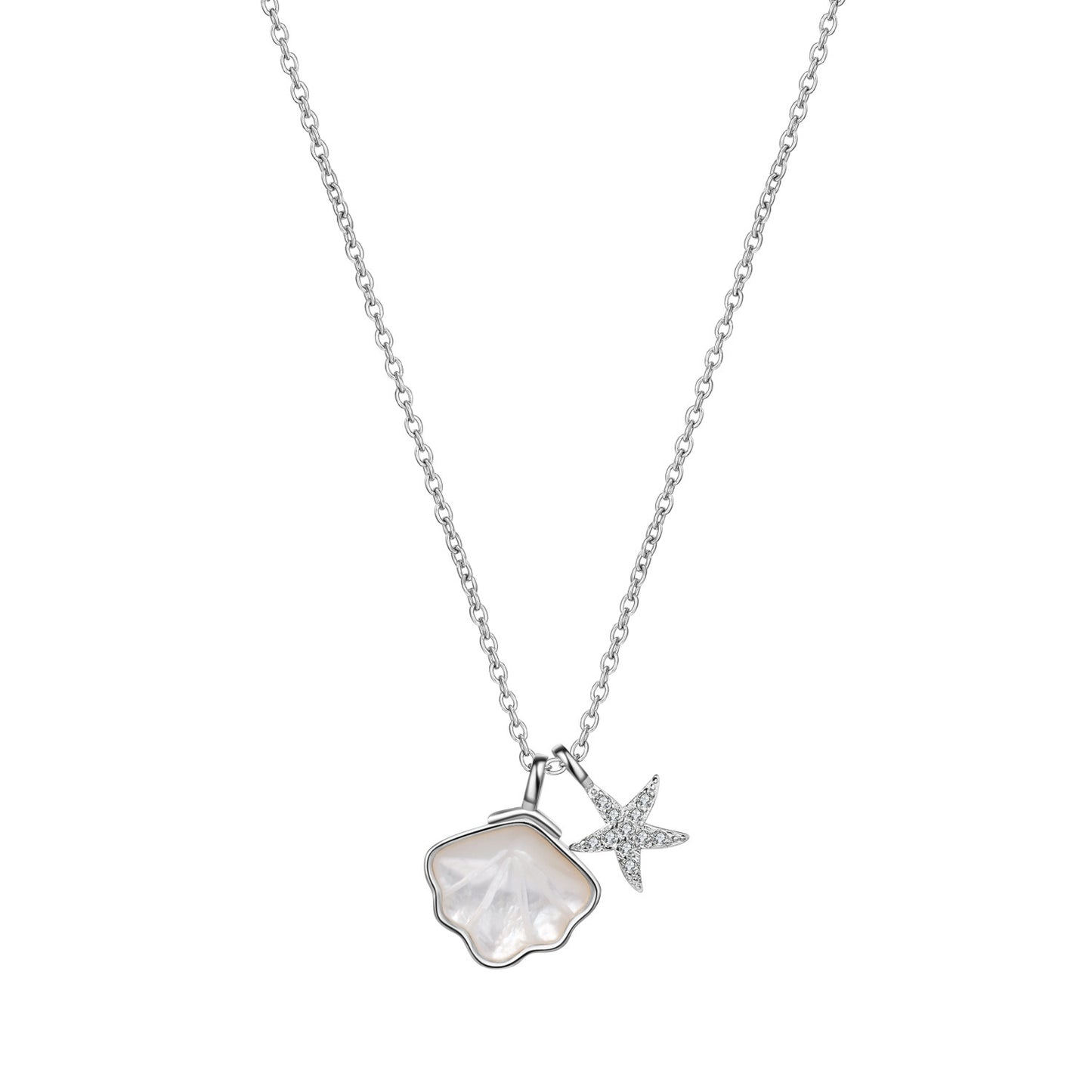 Collar de estrella de mar, color de plata y acero con dijes de mar