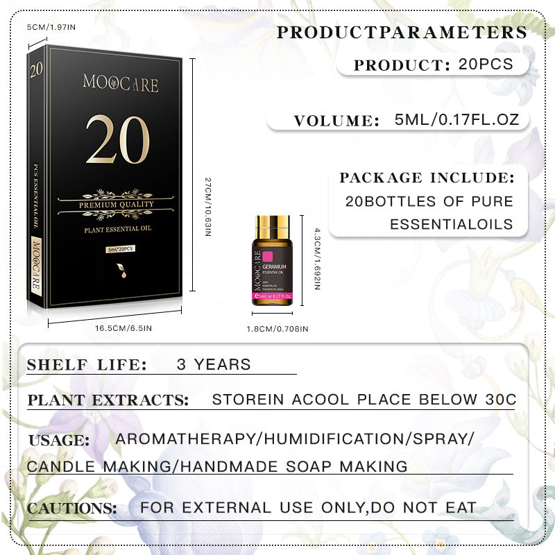 Set Completo de 20 Aceites Esenciales Moocare – Aromaterapia Universal para Bienestar Natural