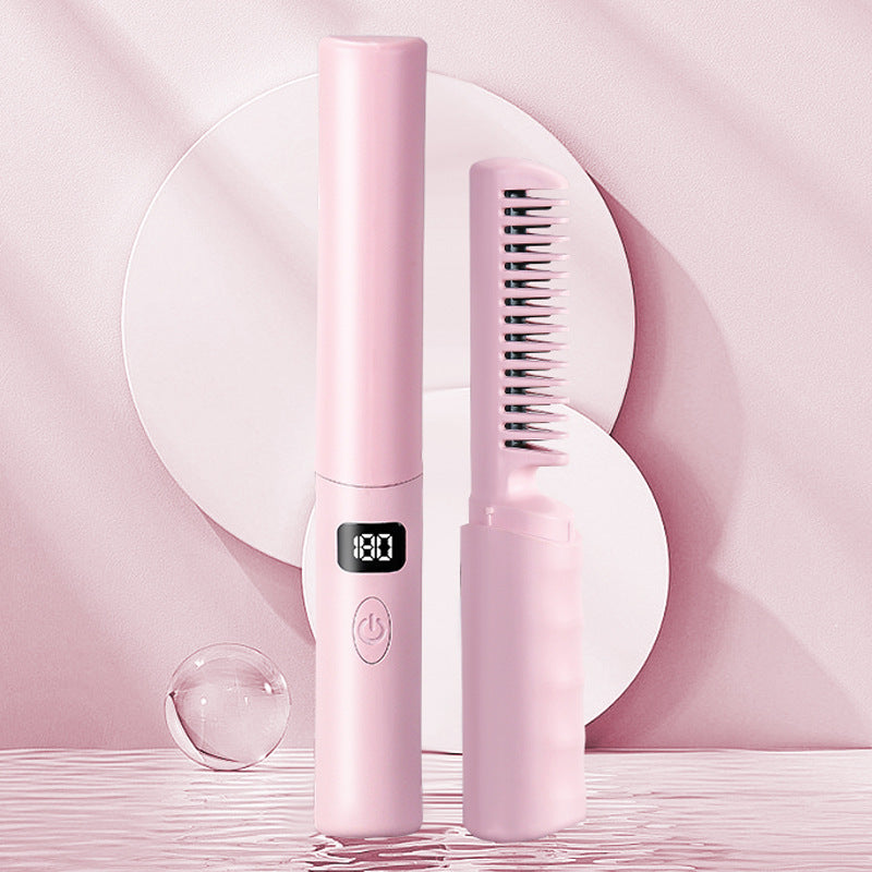 Cepillo alisador de pelo inalámbrico, peine alisador de pelo calentado, plancha alisadora de pelo portátil para mujeres de viaje
