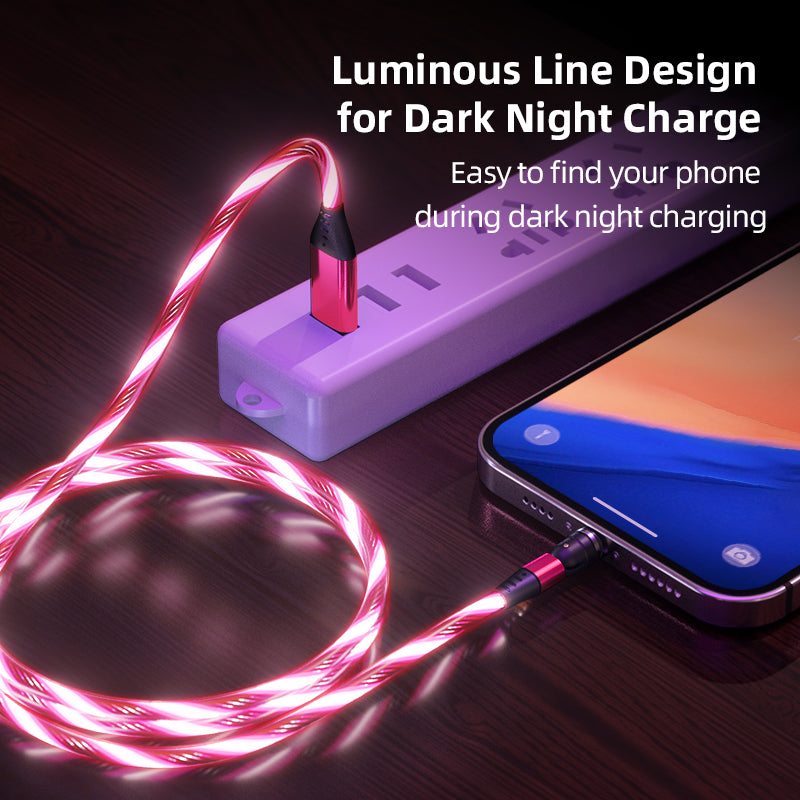 Cable magnético luminoso giratorio, Cable de carga rápida para teléfono móvil, LED, Micro USB, Cable de teléfono celular