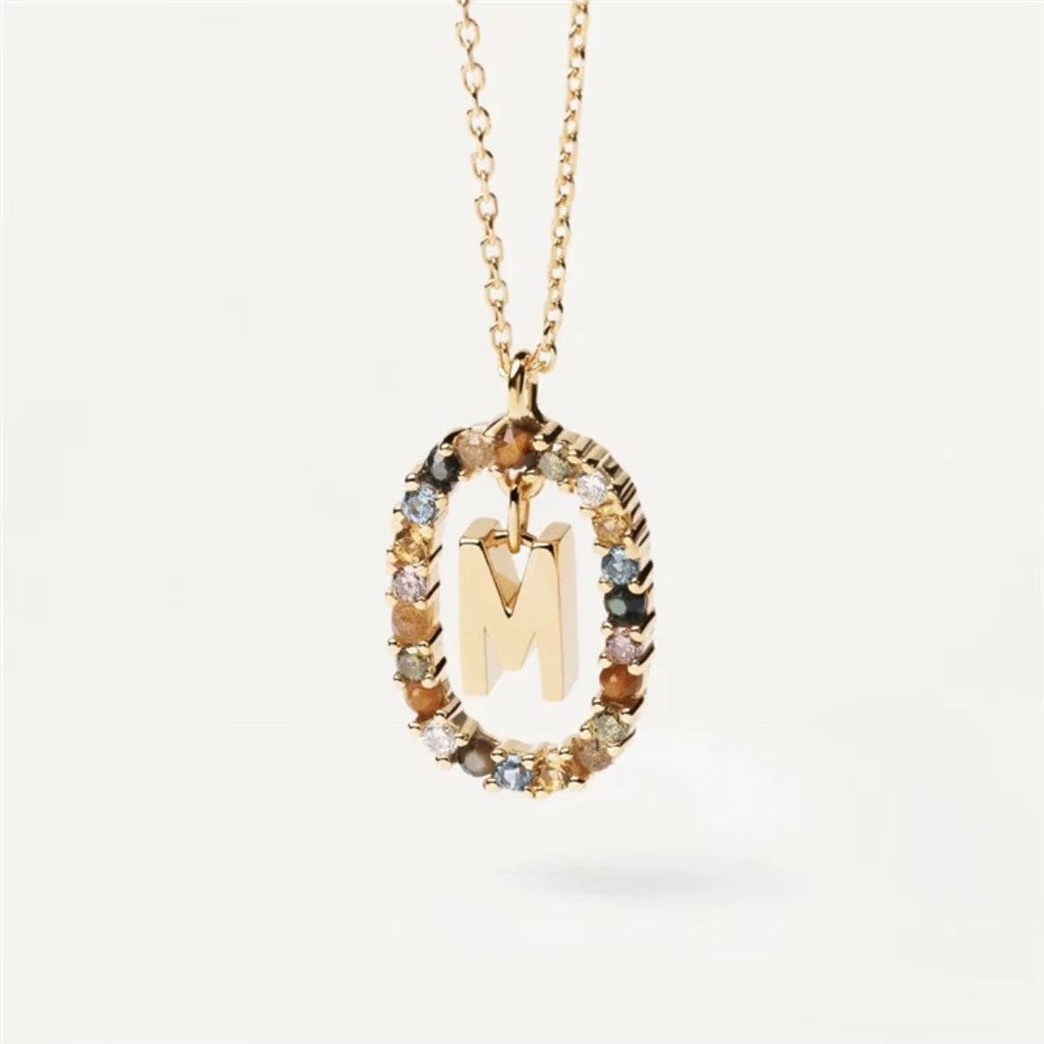 Collar de piedras de imitación con letras a elección, joyería de moda de 18 quilates