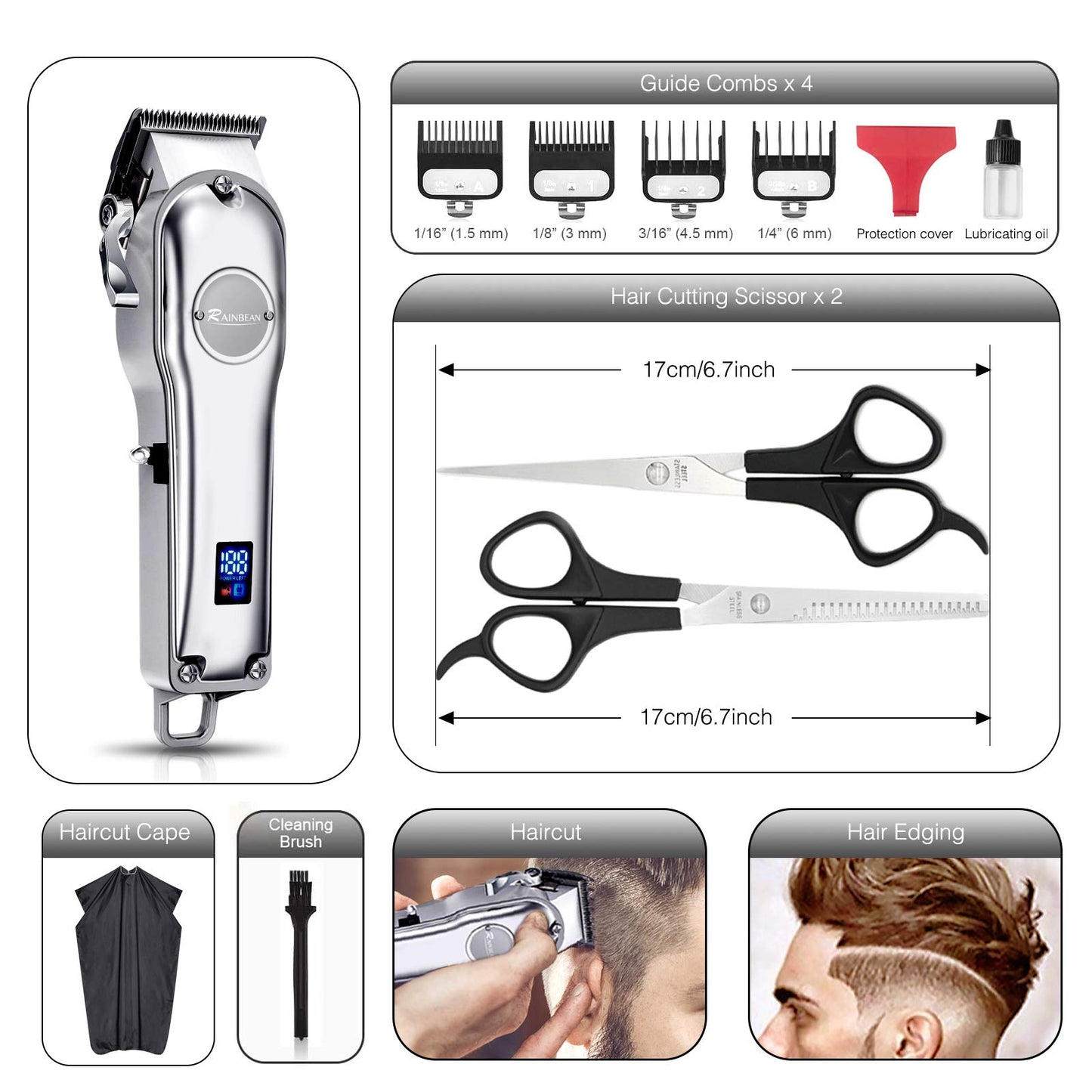Cortadora de cabello para hombres 3 en 1 IPX7 Recortadora de barba Kit de aseo Cortadora de cabello inalámbrica para mujeres y niños Pantalla LED