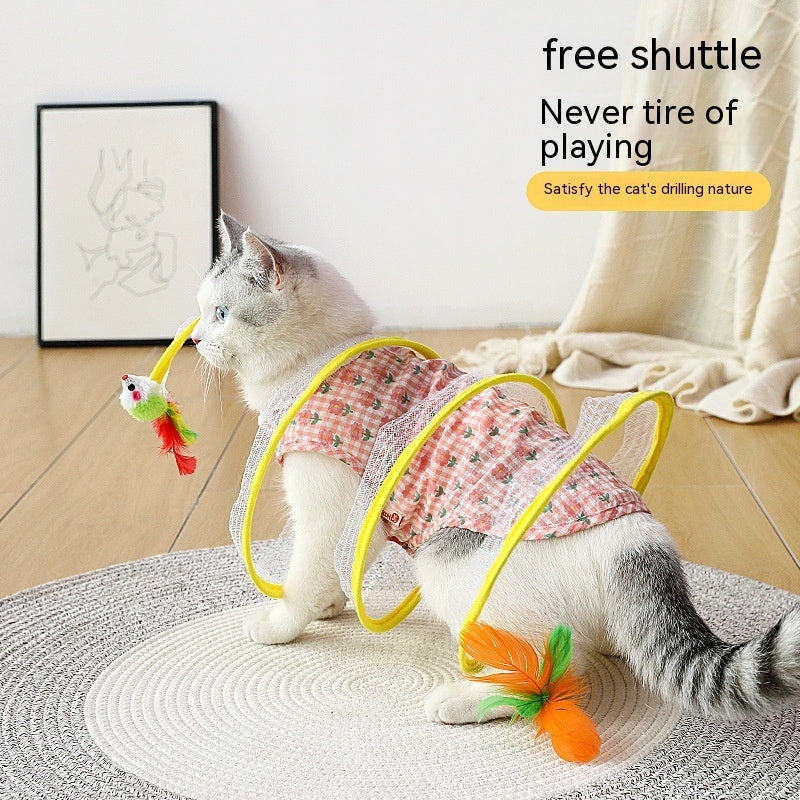 Túnel plegable para gatos tipo S, juguete de primavera, túnel para ratón