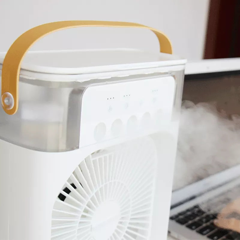 Humidificador de aire 3 en 1, ventilador USB de refrigeración, luz LED nocturna, niebla de agua