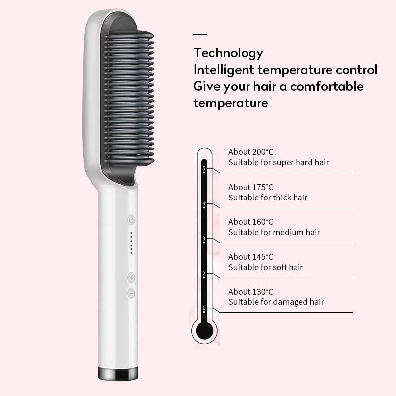 Nueva plancha de pelo 2 en 1, peine caliente, rizador de iones negativos, cepillo eléctrico de doble propósito.