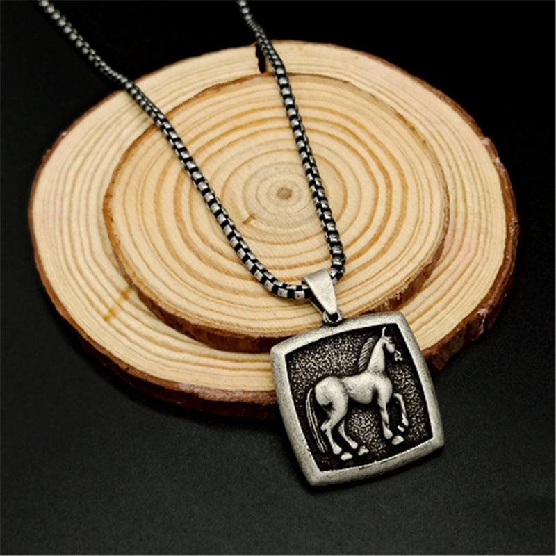 Collar del zodiaco de acero inoxidable, colgante de caballo Vintage UNISEX