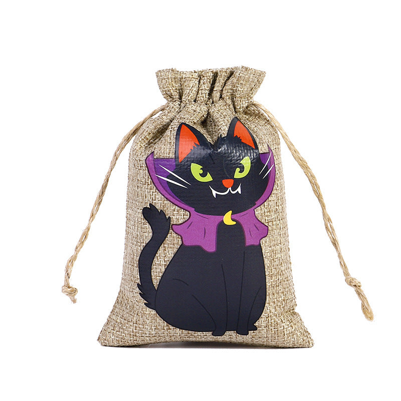 Bolsa de Dulces de Halloween 🍬 – Lino con Cordón y Diseños Terrorífico