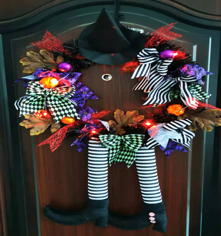 Guirnalda colgante para puerta de Halloween, sombrero de bruja para Halloween, corona para puerta de calabaza