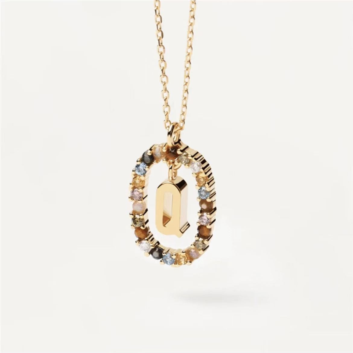 Collar de piedras de imitación con letras a elección, joyería de moda de 18 quilates