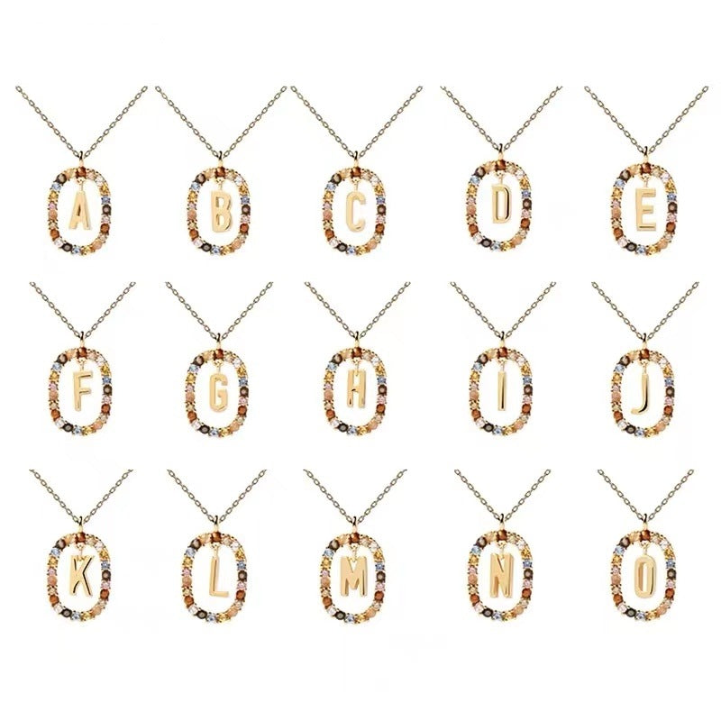 Collar de piedras de imitación con letras a elección, joyería de moda de 18 quilates