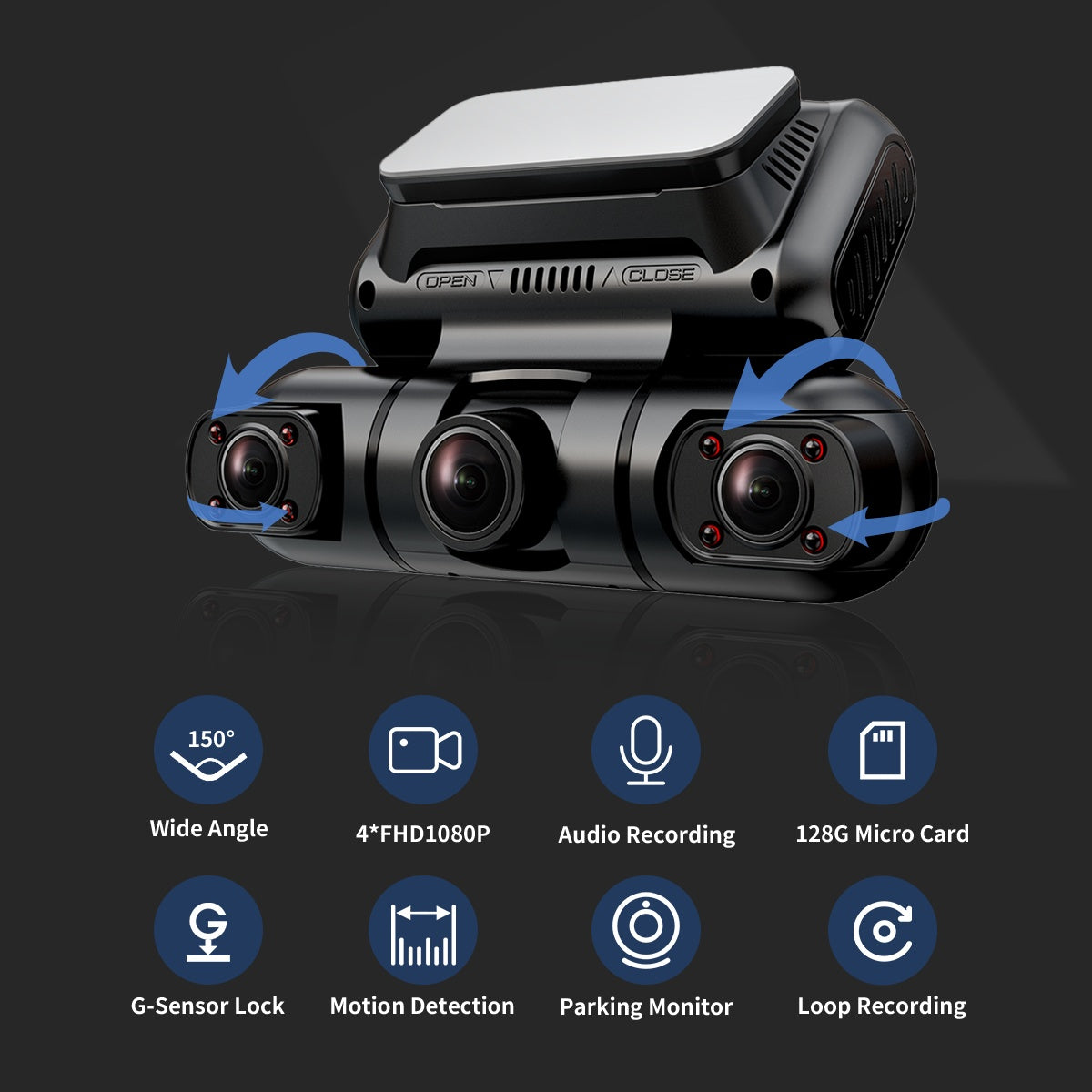 Cámara Hainatech con visión de 360 grados, 4 canales, para coche, GPS integrado, WiFi