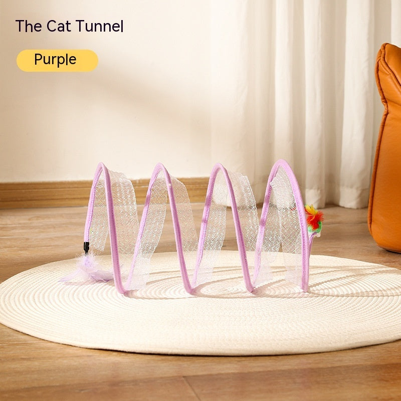 Túnel plegable para gatos tipo S, juguete de primavera, túnel para ratón