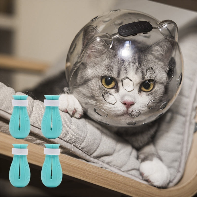 Funda para cabeza de gato, cobertura para baño, antimordeduras con collar blanco, artefacto antiarañazos y antilamidos para mascotas,