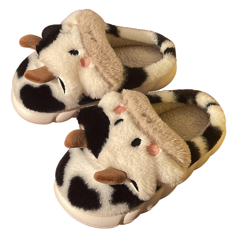Pantuflas de diseño de vaca, pantuflas cálidas suaves y esponjosas para invierno