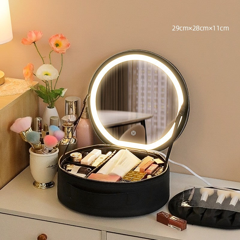 Maleta para maquillaje, Porta cosméticos con luz LED, caja de maquilla con luz inteligente en forma redonda