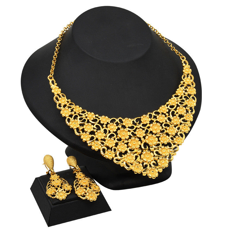 Conjunto de bisutería chapado en oro de 24 quilates con aretes, hermoso conjunto de bijou de distintas figuras