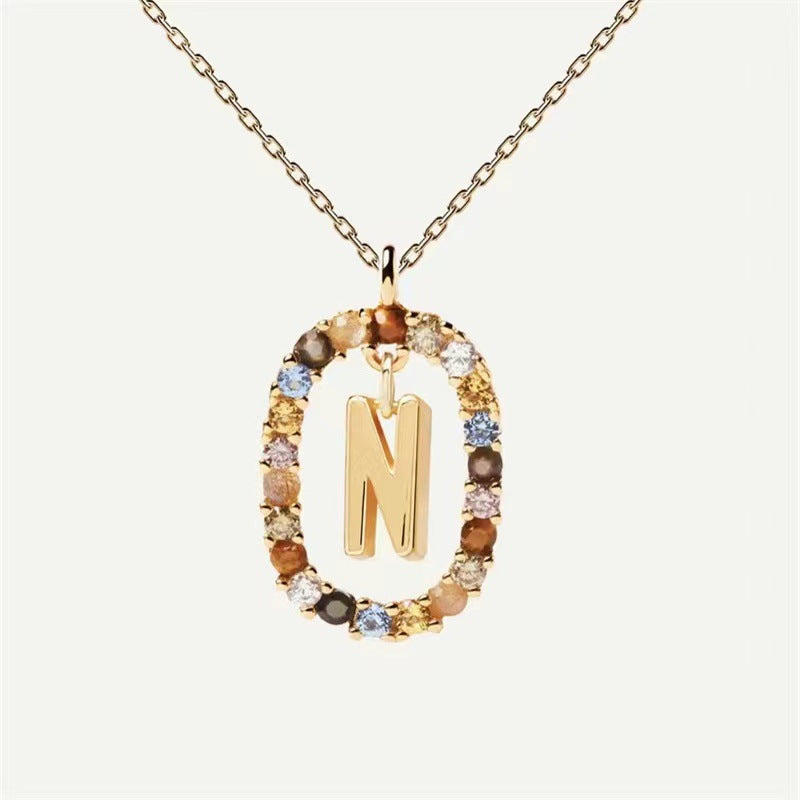 Collar de piedras de imitación con letras a elección, joyería de moda de 18 quilates
