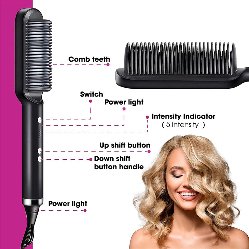 Nueva plancha de pelo 2 en 1, peine caliente, rizador de iones negativos, cepillo eléctrico de doble propósito.