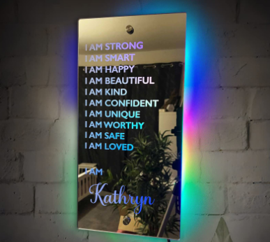 Espejo con luz LED y nombre personalizado para dormitorio, espejo de pared con luz LED, foto personalizada, regalo de Navidad, San Valentín y boda.