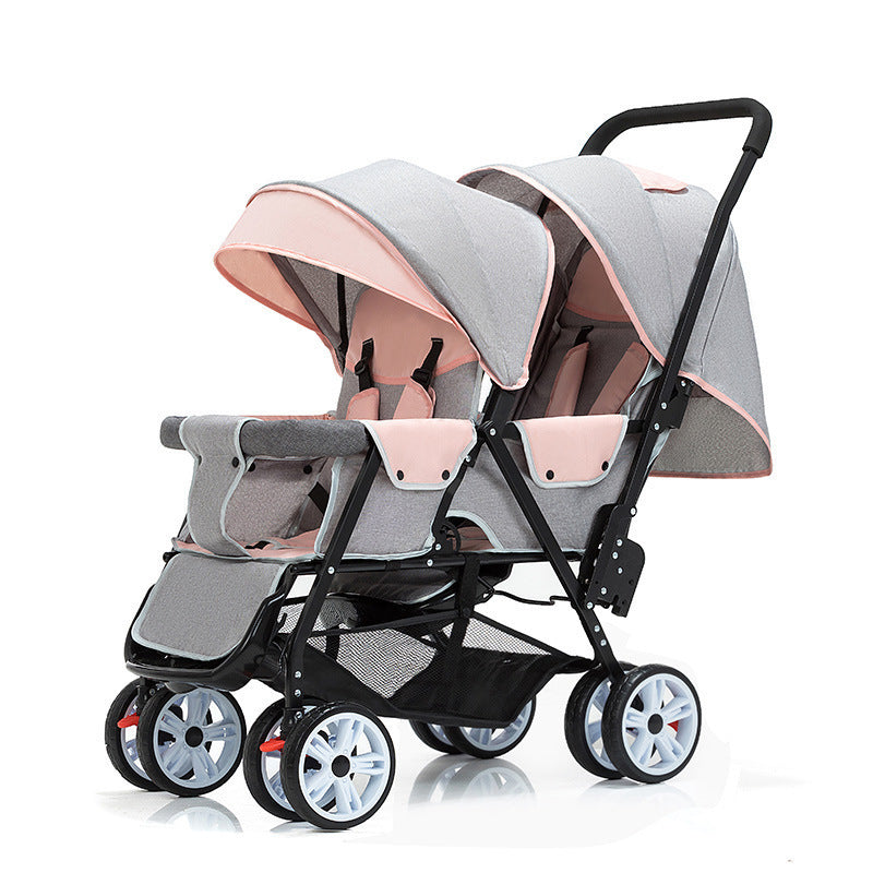 Cochecito ligero para niños doble, carrito plegable con asiento delantero y trasero, tamaño grande, cuatro ruedas, cómodo, doble asiento ideal mellizos