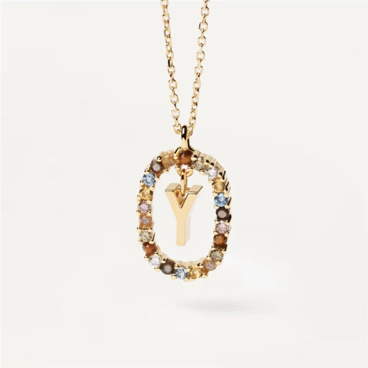 Collar de piedras de imitación con letras a elección, joyería de moda de 18 quilates
