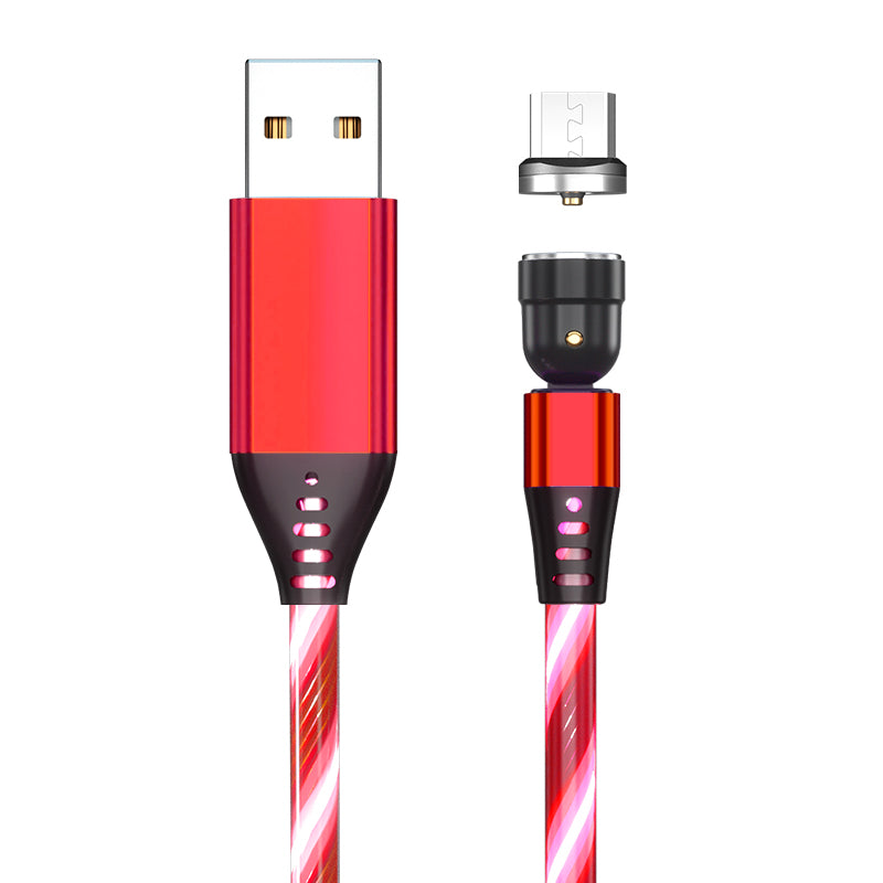 Cable magnético luminoso giratorio, Cable de carga rápida para teléfono móvil, LED, Micro USB, Cable de teléfono celular