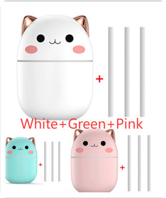 Humidificador de aire con diseño de gato, ultra silencioso, USB, purificador de aire con LED