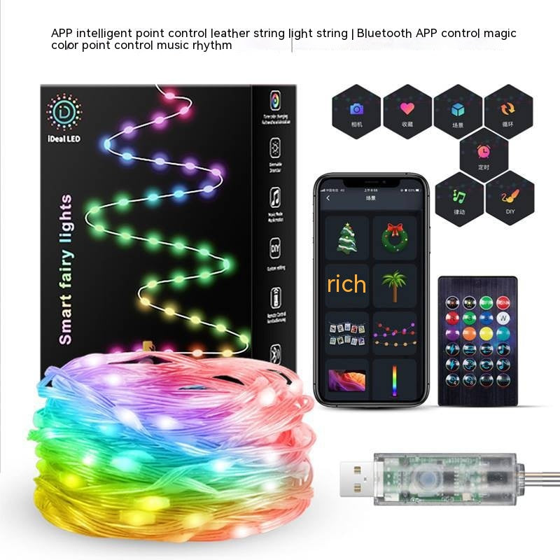 Guirnalda de luces inteligente Control de voz, Cadena de iluminación Teléfono móvil Control de aplicación Bluetooth