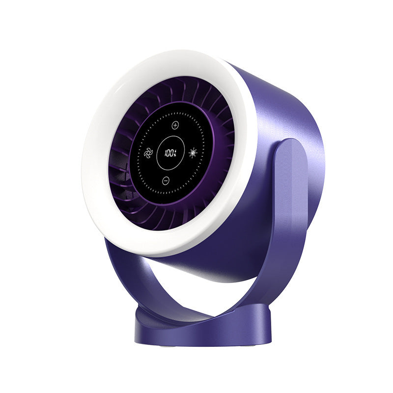 Ventilador de escritorio ajustable con luz, recargable, para montaje en pared, con pantalla LED