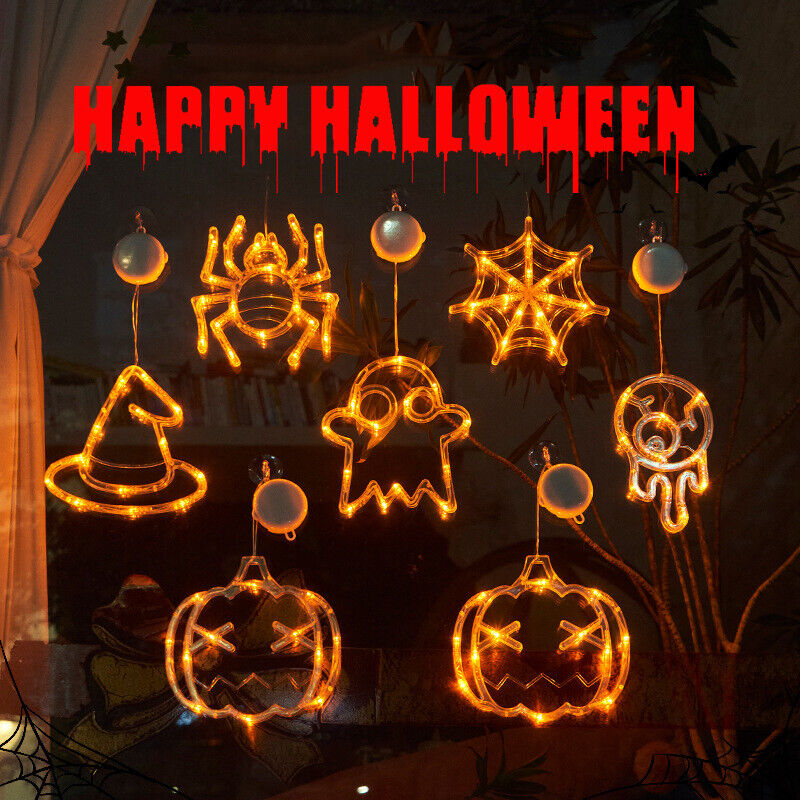 Luces LED colgantes para ventana de Halloween, araña, calabaza, fantasma colgante, luces de atmósfera de terror, decoración del hogar