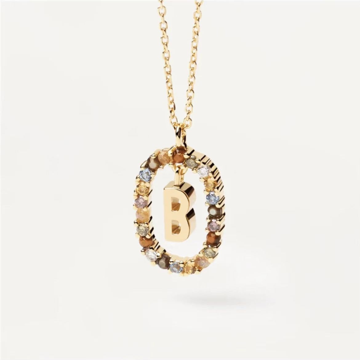 Collar de piedras de imitación con letras a elección, joyería de moda de 18 quilates