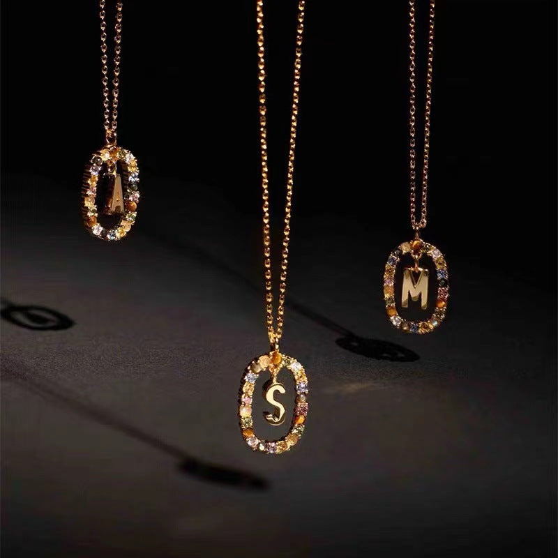 Collar de piedras de imitación con letras a elección, joyería de moda de 18 quilates