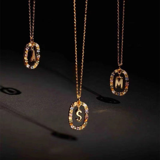 Collar de piedras de imitación con letras a elección, joyería de moda de 18 quilates