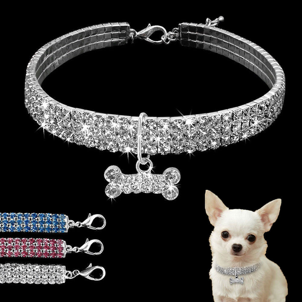 Collar de perro con cristales brillantes, correa para perros pequeños, medianos y gatos.