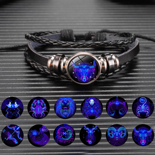 Pulsera de constelación del zodiaco con diseño trenzado para hombres, mujeres y niños.